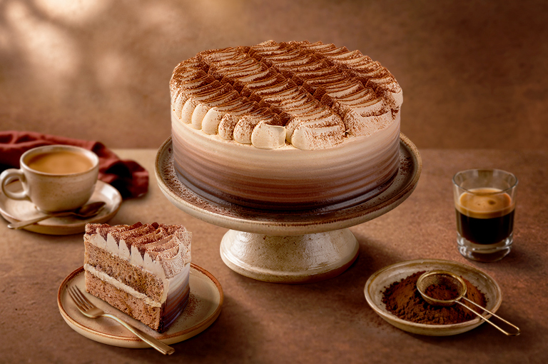 Red Ribbon Tiramisu Cloud Cake for Father's Day featuring coffee, cream cheese, and cocoa layers inspired by different types of dads.